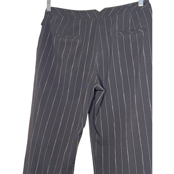 Larry Levine petite stretch 10 P black pinstripe snap straps at pockets, wide le - Picture 5 of 10